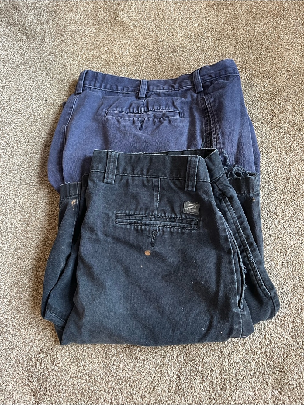 Men's shorts- 2 pair- Black & Navy - well WORN with paint/holes etc